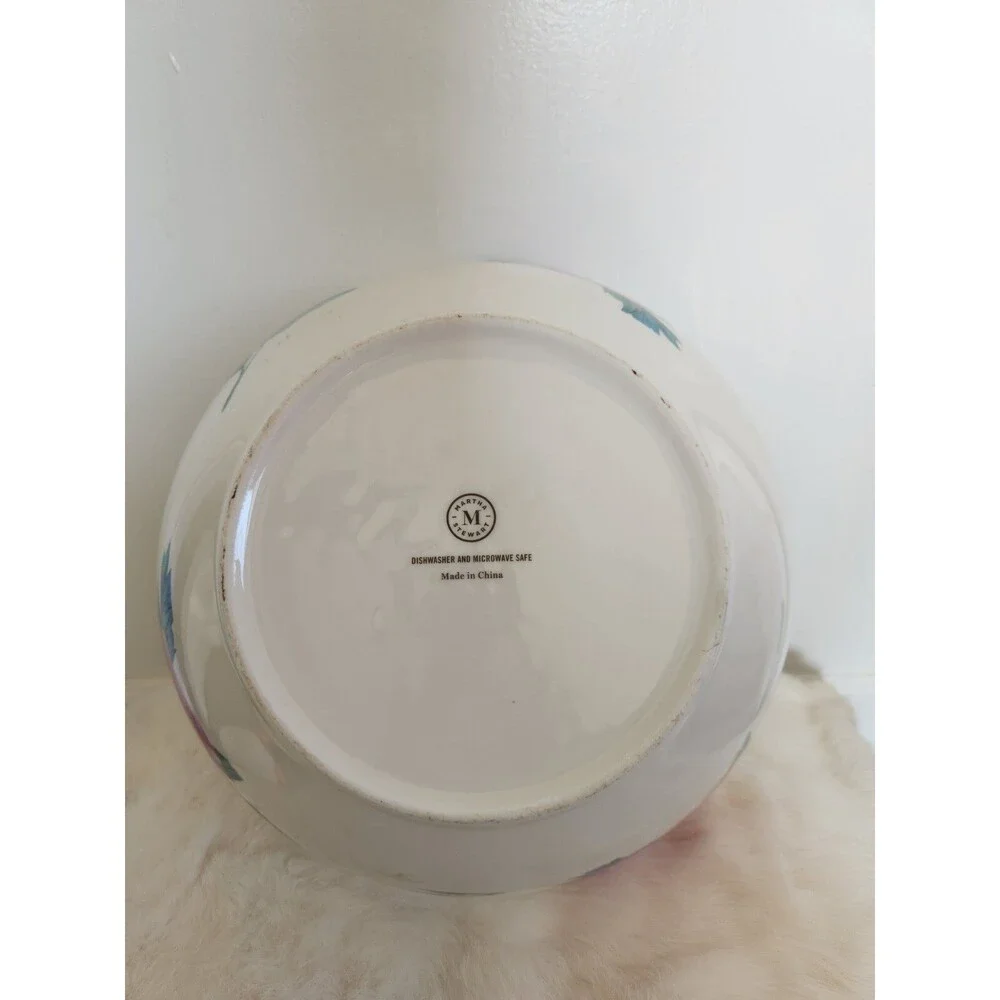 Martha Stewart Fine Ceramic Floral 3-Piece Bowl Set - White Elegant Serveware